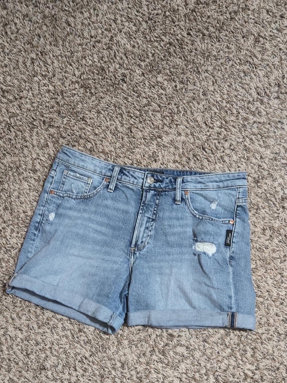 Silver Jeans Light Blue Distressed Denim Shorts